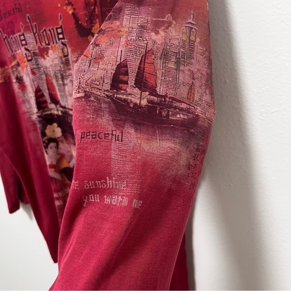 VINTAGE Y2K Christopher & Banks Hong Kong Graphic 3/4 Sleeve Shirt. Size M - Picture 9 of 12